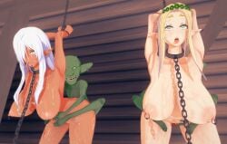 2boys 2girls 3d ahe_gao animated blonde_female blonde_hair celestine_lucross chains collar dark-skinned_female dark_elf dark_elf_female dark_skin donut_dump elf elf_female female ffmm_foursome foursome gif goblin goblin_male goblin_slayer green-skinned_male green_eyes green_skin interspecies kuroinu_~kedakaki_seijo_wa_hakudaku_ni_somaru~ light-skinned_female light_skin male pale_skin rape sex small_dom_big_sub smaller_male straight white_hair yellow_eyes