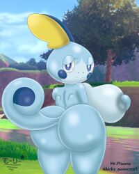 ass ass big_ass big_breasts big_butt blue_body blue_eyes blue_skin breast_grab breasts cute cute_face eyelashes female female_only huge_ass huge_breasts huge_butt mr._plasma naked nintendo nude nude_female pokémon_(species) pokemon sobble solo solo_female superstarplasma tail