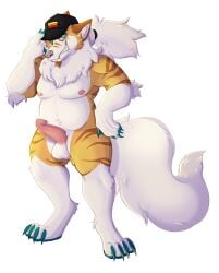 absurd_res anthro arcanine canid canine canis dadbod domestic_dog hi_res humanoid_genitalia male mammal muscular nintendo pokemon pokemon_(species) slightly_chubby solo vermine video_games wolf