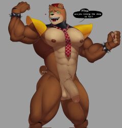 1boy 2022 5_fingers animatronic anthro areola balls bara biceps blush bracelet clothing dialogue english_text fingers five_nights_at_freddy's freddy_fazbear's_pizzeria_simulator fur gay genitals green_eyes hat headgear headwear heart hi_res humanoid_genitalia humanoid_penis jewelry kato200_0 machine male male_only mammal multicolored_body multicolored_fur muscular muscular_anthro muscular_male necktie nedd_bear nipples open_mouth pecs penis robot scottgames shoulder_pads signature solo speech_bubble spiked_bracelet spikes teeth text tongue tuft two_tone_body two_tone_fur ursid video_games