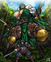 aliessa_phaire big_breasts commission dwarf elf giantess osmar-shotgun thick_ass thick_thighs warhammer_(franchise) warhammer_fantasy wood_elf wood_elf_(warhammer)