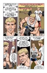 caucasian caucasian_male clothed comic dialogue dilf handjobs_magazine jack_maguire josman josman_comics justin_maguire male male_only muscles muscular muscular_male short_shorts teen_boy working_out