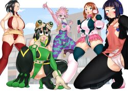 5girls ashido_mina asui_tsuyu big_ass big_breasts black_hair cameltoe female female_only hero_outfit_(mha) high_heels jirou_kyouka kosuken kyoka_jiro mina_ashido momo_yaoyorozu momo_yaoyorozu_(hero_outfit) multiple_girls my_hero_academia ochako_uraraka ochako_uraraka_(hero_outfit) pasties pink_hair pink_skin pussy_visible_through_clothes small_breasts thick_thighs tsuyu_asui uraraka_ochako uraraka_ochako_(hero_outfit) yaoyorozu_momo yaoyorozu_momo_(hero_outfit)