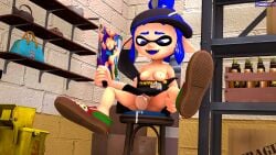 1girls 3d blue_eyes blue_hair breasts convex_(freezerburn) female female_focus female_only freezerburnsfm holding_leg inkling inkling_girl looking_down looking_pleasured masturbating masturbation nipples poster pussy pussy_juice sfm source_filmmaker splatoon splatoon_2 spread_legs stool vaginal_insertion