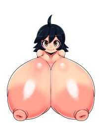 1girls :3 alternate_breast_size big_breasts black_hair breasts brown_eyes cleavage female female_only human large_breasts looking_at_viewer matospectoru nipples no_hat nude opal_(retrogress) smile solo white_background