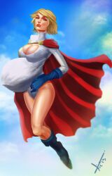 1girls belly big_belly big_breasts blonde_hair breasts cleavage dc_comics edit female jtng23 large_breasts power_girl pregnant superman_(series)