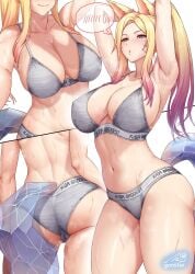 1girls 2022 ahri armpits arms_up ass big_ass big_breasts blonde_female blonde_hair breasts facial_markings female female_only fluffy_ears fox_ears fox_girl gonster hips k/da_ahri k/da_series kitsune league_of_legends light-skinned_female light_skin long_hair pink_hair slim_waist smile sportswear sweat sweaty_body tail text_on_clothing thick_thighs thighs two_tone_hair underwear wide_hips yellow_eyes