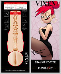 1girls ass black_dress breasts cartoon_network choker clothed clothing edit edited female female_only fleshlight foster's_home_for_imaginary_friends frankie_foster frankie_foster_(black_dress) innie_pussy jigglytoons leggings looking_at_viewer panties photoshop pussy red_hair redhead seductive sex_toy solo solo_female