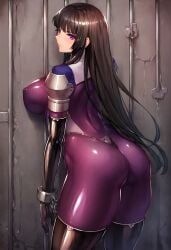 ai_generated big_ass civitai huge_breasts impossible_clothes kamori_sayaka latex_clothing latex_gloves latex_legwear latex_thighhighs nun nun_outfit purple_bodysuit rindou_aya_style shiny_clothes voluptuous
