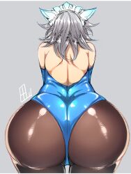 1girls absurd_res ass ass_focus back_view big_ass black_legwear bubble_butt enormous_ass hi_res highres huge_ass large_ass leotard massive_ass sakuya_izayoi tajima_yuuki thick_thighs tight_clothing touhou