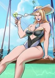 adrawingsoup beach bikini blonde blonde_hair blue_eyes emma_frost emma_frost_(marvel_rivals) emma_frost_(white_wave_queen) marvel marvel_rivals outdoors
