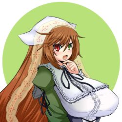 brown_hair clothing female heterochromia huge_breasts itini-sanshi long_hair rozen_maiden sideboob suiseiseki tagme