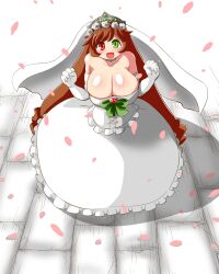 bride brown_hair cleavage female heterochromia huge_breasts itini-sanshi long_hair rozen_maiden suiseiseki wedding_dress