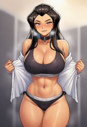 ai_generated big_breasts biting_lip calvin_klein original_character radiyah steamy_breath sweat tanned tanned_female tanned_skin underwear