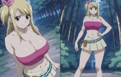 ai_generated big_breasts blonde_hair fairy_tail long_hair lucy_heartfilia miniskirt neckline smile standing