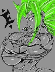1girls big_breasts caulifla crop_top dragon_ball dragon_ball_z female green_hair kale kefla muscular_female side_view