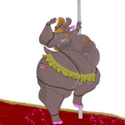 1:1 absurd_res american_flag anthro belly big_belly big_breasts big_butt biped bodily_fluids bottomwear breasts brown_body brown_skin butt cellulite chain cindi_(kxybeastar) clothing colored_nails common_hippopotamus eyeshadow fat_arms female hair hi_res hippopotamid hooves huge_belly huge_breasts huge_butt huge_thighs kxybeastar larger_female lips makeup mammal musk nails obese obese_female open_mouth orange_hair overweight overweight_female pink_nails pole raised_leg size_difference skirt solo stage stripper stripper_pole sweat sweatdrop sweaty_body sweaty_breasts sweaty_butt sweaty_legs sweaty_thighs thick_lips thick_nipples thick_thighs united_states_of_america wrinkled_armpit