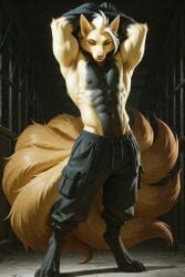 1boy ai_generated anthro_male black_eyes black_highlights black_sclera blonde blonde_fur blonde_hair briar_tye fox_boy generation_1_pokemon male nine_tailed_fox ninetales original_character pokemon pokemon_(species) scorpianpp self_upload short_hair stable_diffusion yellow_hair