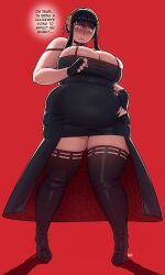 1girls bbw better_with_salt big_breasts black_hair chubby cleavage female huge_breasts overweight overweight_female solo spy_x_family stockings thick_thighs yor_briar yor_forger