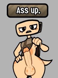1futa 1girl 2d 2d_(artwork) briggeybruh color colored dandy's_world demanding dialogue eyelashes flat_chest flat_chested half-closed_eyes lifting_own_clothes lifting_shirt nipple ordering penis requesting roblox roblox_game shelly_(dandy's_world) spotted_body tagme tail veiny_penis