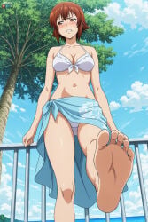 1boy absurdres adult ai_assisted ai_generated barefoot beach big_breasts bikini breasts feet feet_focus female grand_blue grand_blue_dreaming heeven highres kotegawa_chisa male mature patreon patreon_username perfect_body standing standing_on_one_leg summer uncensored