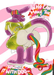 absurd_res anthro anus apron apron_only backsack balls big_butt butt butt_focus candy candy_feces clothing conductor_hat crossed_arms crouching dessert erection feces food food_creature food_feces genitals gummy_(food) hi_res humanoid_genitalia humanoid_penis kangaroo living_candy looking_at_viewer looking_back looking_back_at_viewer macropod male mammal marsupial penis pooping raised_tail scat smellyroob solo sparkles spread_anus spreading tail translucent translucent_body unusual_feces unusual_scat