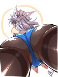 1girls ass ass_focus big_ass black_legwear hi_res highres huge_ass large_ass leotard looking_back massive_ass sakuya_izayoi tajima_yuuki thick_thighs tight_clothing touhou