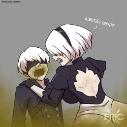 ass fart female male nier:_automata white_hair yorha_2b yorha_9s