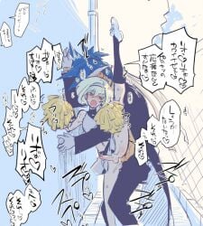 1femboy 2boys anal anal_penetration anal_sex androgynous black_legwear bob_cut cheerleader cheerleader_outfit cheerleader_uniform crossdressing cum cum_in_ass cum_inside cumming cumming_from_anal_sex cumming_while_penetrated dialogue erect_while_penetrated femboy femboy_penetrated femboysub feminine_faced_male feminine_male galo_thymos gay gay_sex japanese_text lio_fotia male male_cheerleader miniskirt petite petite_body petite_male pom_poms promare short_hair short_male size_difference skirt slim slim_male slim_waist thin_waist twink yaoi