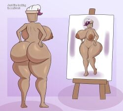 1girls areolae ass barefoot big_ass big_breasts breasts brusha_(dandy's_world) closed_mouth closed_smile commission commissioner_upload completely_nude completely_nude_female curvy curvy_figure dandy's_world female female_only front_and_back front_view full_body hand_on_hip hourglass_figure naked naked_female nipples nude nude_female obsuniq painting painting_(object) rear_view smile solo solo_female voluptuous voluptuous_female