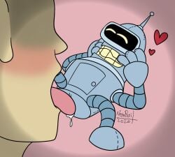 2026 animate_inanimate bender_bending_rodriguez blush bodily_fluids duo eyes_closed futurama heart_symbol human larger_human licking living_plushie male male/male male_only negaposi non-human plushie plushophilia red_heart saliva size_difference stitch_(sewing) strategically_placed_hole tongue