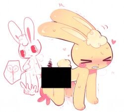 absurd_res anthro beverage blush censored clothing cuddles_(htf) footwear happy_tree_friends hi_res male male/male pink_cheeks rabb shoes simple_background slippers solo yellow_body