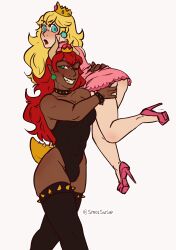 1futa 1girls angry_face ass_grab big_ass big_breasts big_butt big_hips blonde_hair blue_eyes bowsette breasts bulge carrying carrying_over_shoulder clothed clothing crown dark-skinned_female dark_skin duo earrings female female_only fully_clothed futa futanari high_heels horns human leotard light-skinned_female light_skin lipstick mario_(series) multiple_girls muscular muscular_female new_super_mario_bros._u_deluxe princess_peach red_bowsette red_hair self_upload smolsusie standing stocking super_mario_bros. white_background wide_hips wink