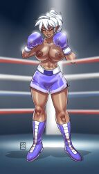 1girls artist_name big_breasts boots boxing boxing_gloves boxing_ring boxing_shorts breasts brown_body brown_skin busty commission dark-skinned_female dark_skin eyebrows eyelashes eyes female femel femel_ordae fighter fighting gabocaricaturas gloves hair hips huge_breasts kinzie's_knockouts large_breasts legs long_ears nipples nude original original_character purple_boxing_gloves purple_gloves purple_shoes purple_shorts shoes shorts thick thick_legs thick_thighs thighs topless topless_boxing topless_female voluptuous watermark white_hair wide_hips