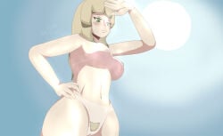 1girls alice_(mario_the_music_box) alice_aduraice beach blonde-haired_female blonde_hair daytime fangame female female_only ghost ghost_girl green_eyes hand hand_above_head house_of_horrorbrews mario_the_music_box milf mtmb naked naked_female nude nude_female official official_art official_artist official_artwork official_style outside shielding_eyes solo solo_female sunny team_ari