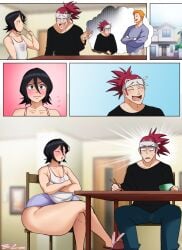 ass_bigger_than_head big_ass bittercream black_hair bleach blush cuckold imminent_ntr kuchiki_rukia kurosaki_ichigo no_text_version purple_eyes renji_abarai small_breasts thick_thighs thighs_bigger_than_head