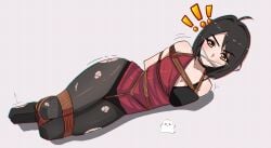 1girls ada_wong arms_behind_back black_hair bondage bondco bound bound_ankles bound_arms bound_legs box_tie crotch_rope female female_only femsub gag gagged pantyhose png resident_evil rope torn_pantyhose
