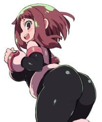 1girls ass big_ass big_butt bodysuit breasts brown_hair clothed clothing female fully_clothed hero_outfit_(mha) looking_at_viewer my_hero_academia ochako_uraraka shounen_jump sideboob smile solo zankuro