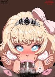 barbie_(fellatrix) big_breasts bimbo black_penis blonde_hair blowjob blue_eyes blush cum_in_mouth dark-skinned_male deepthroat earrings fellatrix joshkashi licking_urethra long_fingernails pink_lipstick queen_of_spades snot_bubble snowbunny sparkling_eyes tagme video