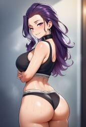 ai_generated big_ass big_breasts biting_lip bubble_butt calvin_klein nabila_gele neckwear original_character purple_hair underwear