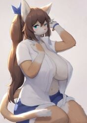 1girls big_breasts breasts brown_hair cat cat_ears cat_tail domestic_cat feline female female_only furry green_eyes lcshian long_hair looking_at_viewer nana_(whooo-ya) solo solo_female tagme tail thick_thighs