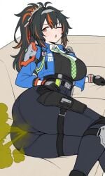 ass big_ass black_hair braided_hair fart tie zenless_zone_zero zhu_yuan