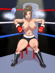 1girls areola areolae artist_name athletic athletic_female black_shoes black_shorts boxer boxing boxing_gloves boxing_ring brown_hair eyebrows eyelashes eyes female female_focus fighterfit fit_female gabocaricaturas gloves hair hips human humanoid kinzie's_knockouts kinzie_edwards legs light-skinned_female light_skin lips looking_at_viewer magic nipples original original_character red_boxing_gloves red_gloves shoes shorts thick_legs thick_thighs thighs toned toned_female topless_boxing topless_female voluptuous watermark wide_hips witch