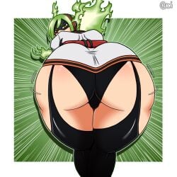 1girls 2021 ass ass_shake bent_over big_ass big_butt burnin_(my_hero_academia) cameltoe clothing dat_ass female female_human female_only flame_hair garter_straps green_hair hero_outfit_(mha) huge_ass huge_butt human kamiji_moe looking_at_viewer looking_back moe_kamiji motion_lines my_hero_academia normi panties presenting presenting_hindquarters shaking_ass shaking_butt solo superhero_costume superheroine thick_thighs yellow_eyes