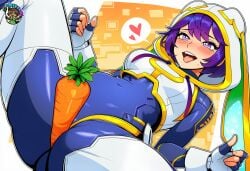 ai ai_art ai_assisted ai_generated ass ass_focus blue_eyes blue_hair bodysuit bunnii_o'hare_(fortnite) bunny_ears bunnysuit cameltoe carrot focus_on_ass fortnite fortnite:_battle_royale huge_ass mixxiru surprised surprised_expression tight_clothing