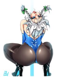 1girls ass ass_focus big_ass black_legwear hi_res highres huge_ass large_ass leotard sakuya_izayoi sitting tajima_yuuki thick_thighs tight_clothing touhou