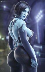 1girls 3d 3d_(artwork) absurd_res artificial_intelligence ass background big_ass black_hair blue_eyes blue_lipstick blue_skin blurry blurry_background breasts bubble_butt cortana dat_ass eyes female female_only hair halo_(series) hard_light hi_res large_breasts looking_at_viewer looking_back looking_back_at_viewer medium_breasts open_eyes realistic rear_view short_hair sideboob signature solarius_astera solo standing