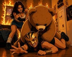 ai_generated forced forced_sex hawkgirl_(dcu) implied_oral implied_sex isabela_merced olivia_rodrigo rape teddy_bear