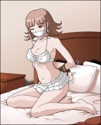 alternate_version_available bikini bikini_bottom bikini_top bound_wrists breasts danganronpa danganronpa_2:_goodbye_despair gag gagged just_some_guy large_breasts mole mole_on_breast nanami_chiaki straight_hair super_danganronpa_2