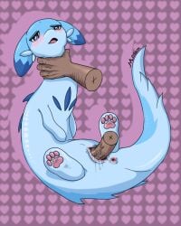 4:5 anus asphyxiation blue_body blue_eyes blush blush_lines bodily_fluids chillet choking disembodied_hand disembodied_penis ears_down female feral genital_fluids genitals heart_eyes heart_symbol human looking_pleasured male male/female mammal mosnir pal_(species) palworld pawpads paws penetration penile penile_penetration penis pivoted_ears pocketpair sex simple_background sitting spikes tail vaginal_fluids vulva